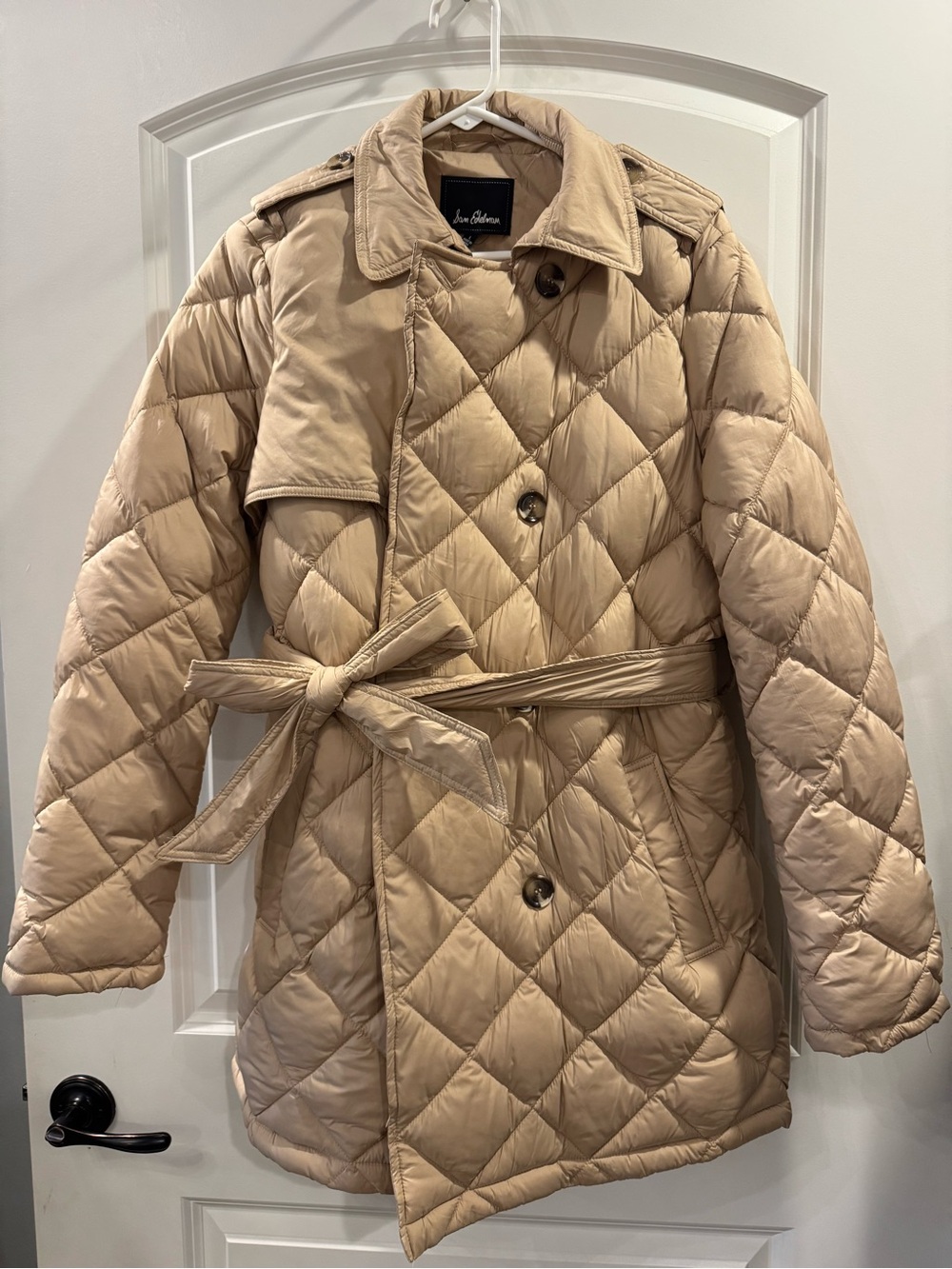 Sam Edelman Beige Quilted Belted Puffer Coat
